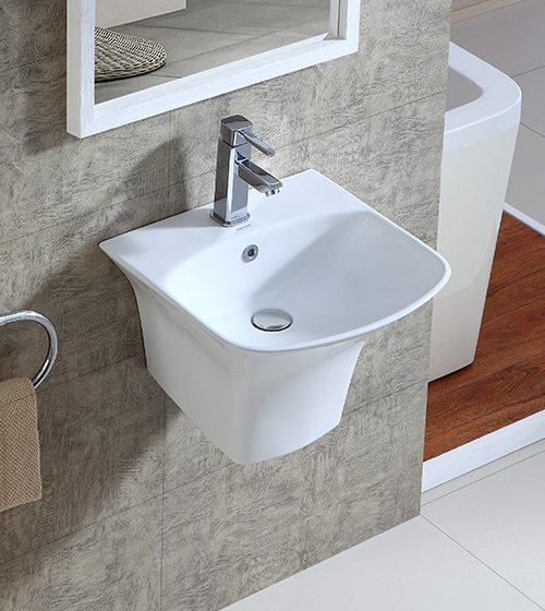 Ceramic Half-Pedestal Wall-Mounted Wash Basin – Aquant India