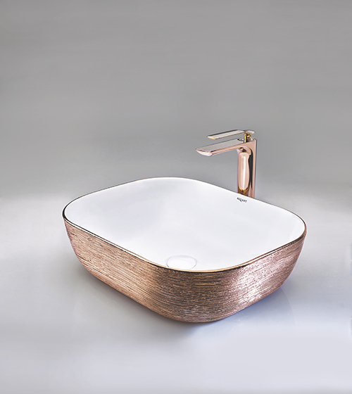 Rose Gold + White Table-Mounted Wash Basin – Aquant India