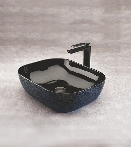 Leather-Finish Black Table-Mounted Wash Basin – Aquant India