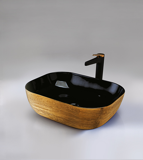 Rose Gold + Black Table-Mounted Wash Basin – Aquant India
