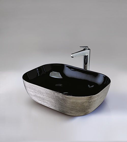 Platinum + Black Table-Mounted Wash Basin – Aquant India