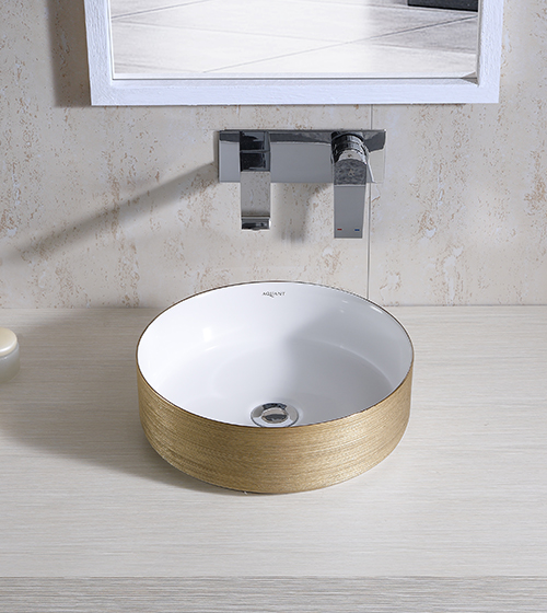 Gold + White Table-Mounted Wash Basin – Aquant India