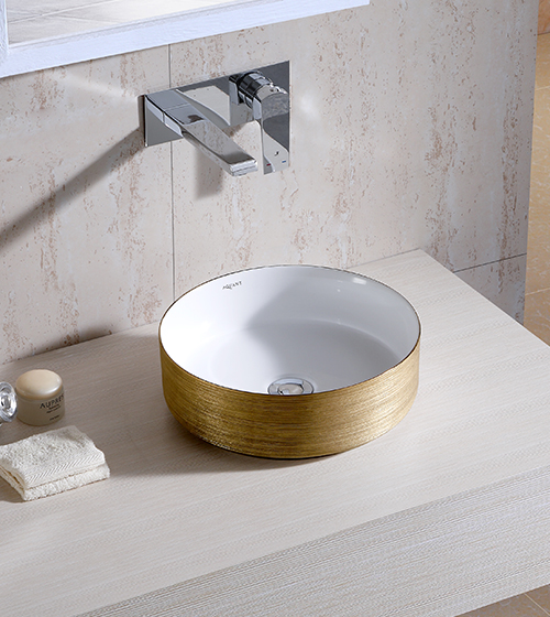 Gold + White Table-Mounted Wash Basin – Aquant India