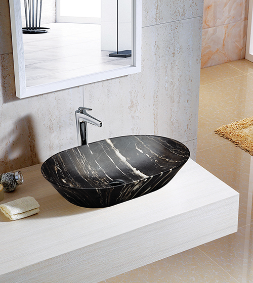 Marquina Marble-Finish Ceramic Table-Mounted Wash Basin – Aquant India