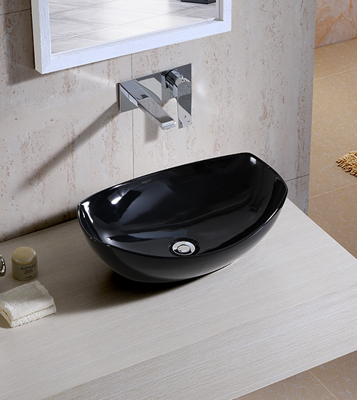 Glossy Black Table-Mounted Wash Basin – Aquant India