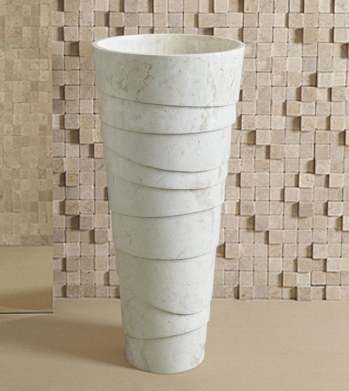 Caves - Travertine Cream Marble Pedestal Basin – Aquant India