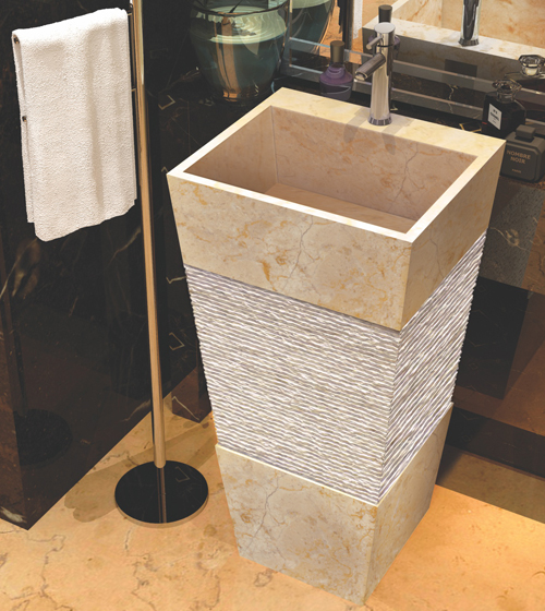 Zeus - Travertine Cream Marble Pedestal Basin – Aquant India