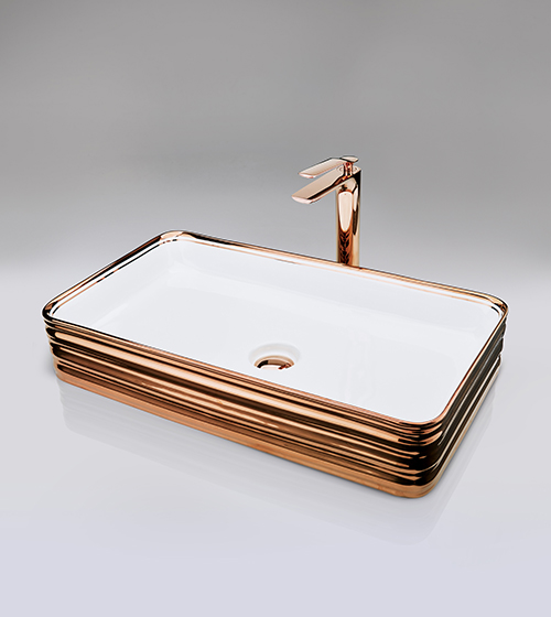 Rose Gold + White Table-Mounted Wash Basin – Aquant India