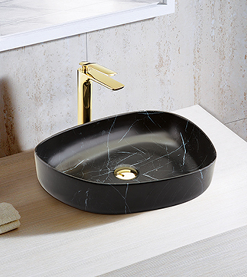 Marquina Marble-Finish Ceramic Table-Mounted Wash Basin – Aquant India